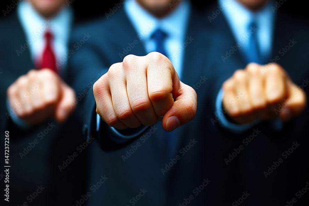 Aufkleber group of businessmen showing fists as symbol of unity and determination in professional environment 