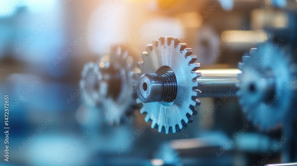 Leinwandbilder Close-up view of metallic gears, precisely engineered components interlocked, showcasing industrial precision and intricate mechanical details. : Generative AI