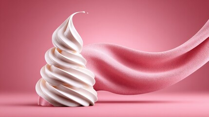 Whimsical Cream Swirls on Baby-Pink Smooth Surface with Glossy Highlights