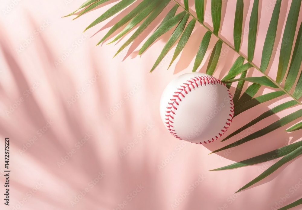 Aufkleber a pristine white baseball rests on a soft pink background, partially obscured by the elegant shadow 