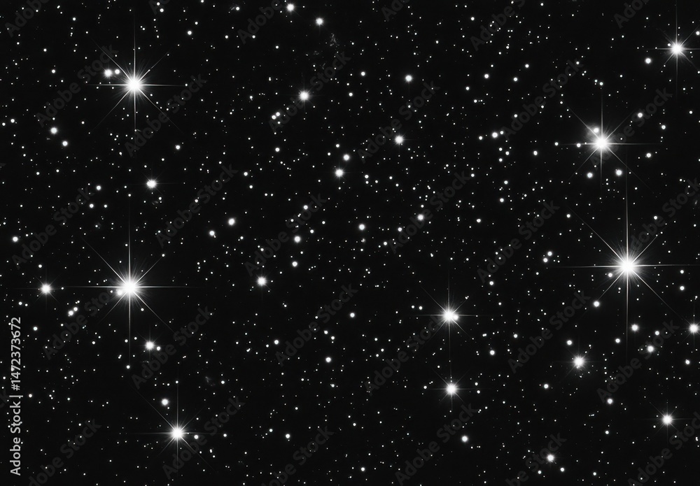 Leinwandbilder A mesmerizing cosmic scene featuring numerous stars of varying brightness against a deep black backdrop, creating a celestial tapestry of light and darkness. : Generative AI