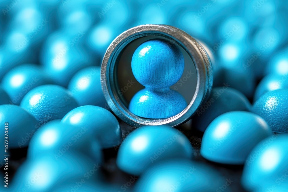Poster focused individual surrounded by blue abstract elements in a creative representation of uniqueness a