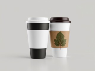 Leaf Design Coffee Cup, Simple Morning Drink, Stylish Duo