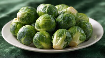 Fototapeta premium Artfully Styled Brussels Sprouts on White Plate for Gourmet Display