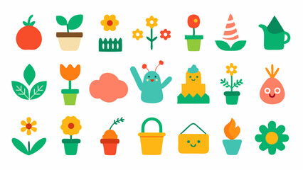 Naklejka premium Whimsical Garden Doodle Set Featuring Gardening Tools