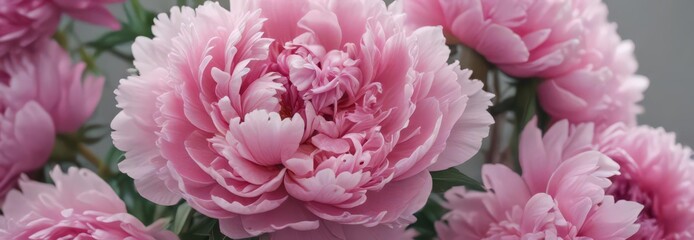 Obraz premium Dense cluster of pink peonies, soft background , flower petals, botanical, spring