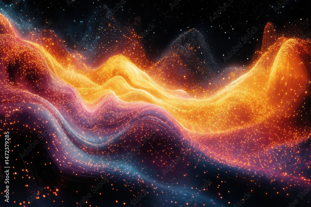 Poster astral waves: a serene journey through the cosmos of light and color, illuminating the abyss with gl