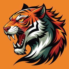 Fototapeta premium Roaring Tiger with Flowing Line Mane – Fierce Animal Design