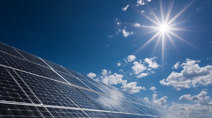 Solar panel absorbing direct sunlight against clear sky symbol of clean power and ecofriendly energy