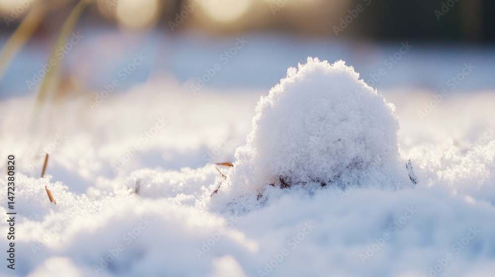Poster a small mound of fresh snow sits atop winter grasses, illuminated by the soft golden light of the se