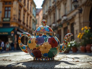 Lithuanian Street Art:  Pottery Teapot on Ancient Building