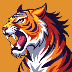 Fototapeta premium Majestic Roaring Tiger – Flowing Mane in Minimalist Line Art