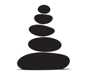 Silhouette of stacked pebbles. Silhouette zen stones isolated on white background.