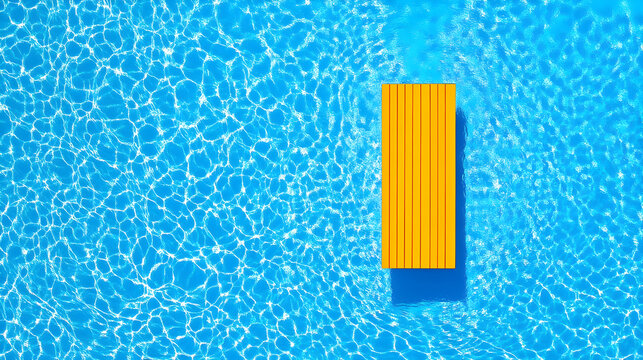 Bright yellow inflatable pool raft on a clear blue pool