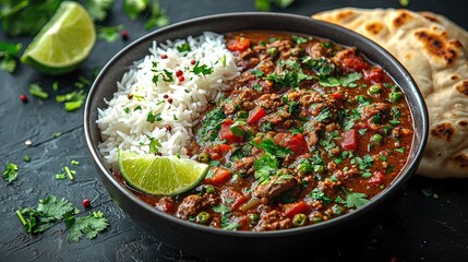 Delicious Spicy Beef Curry with Rice and Naan