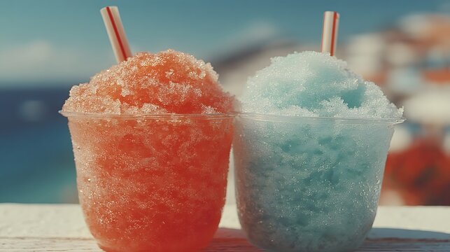 Slush-Eis mit Ausblick auf das sommerliche Meer
