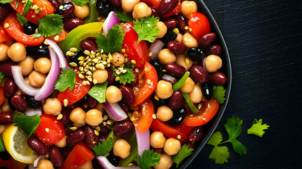 Vibrant bean and vegetable salad with chickpeas, tomatoes, and red onion
