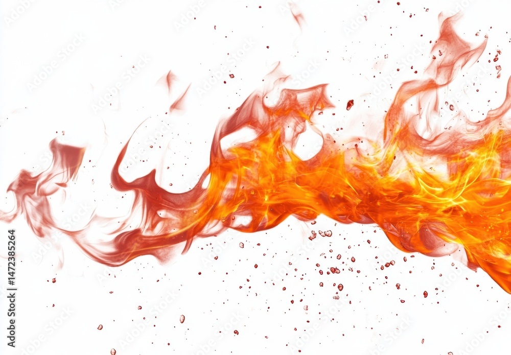 Fototapete Fiery orange and red flames abstractly swirl against a stark white background, creating a dynamic and energetic composition. : Generative AI