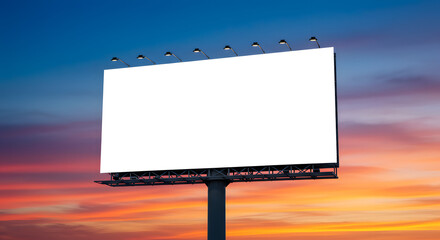 Large White Signboard with Colorful Sunset.