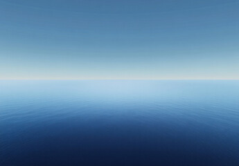 Obraz premium Serene ocean landscape: a vast expanse of deep blue water meets a clear, pale sky, creating a tranquil and peaceful scene. : Generative AI