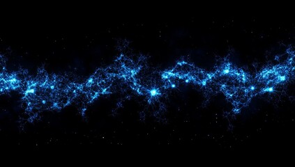 Obraz premium Blue glowing neural network on a black background, a close-up view of the intricate web of neurons in an 