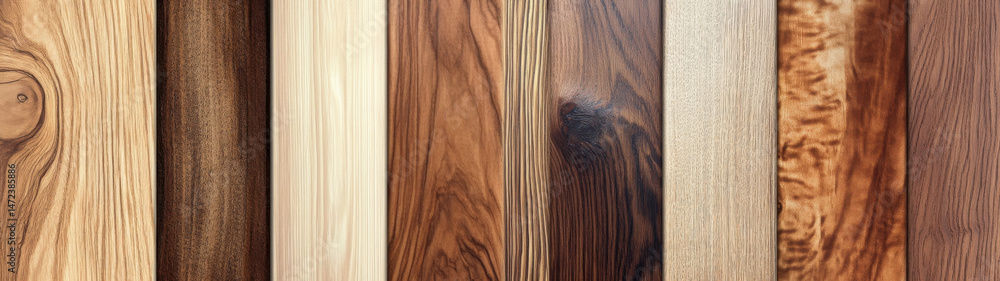 Poster a collection of various wood textures, showcasing different grain patterns and colors, ideal for des