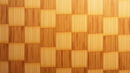 Oiled bamboo checkerboard, natural satin luster, warm caramel tones, perfect geometric precision, organic modern design texture.