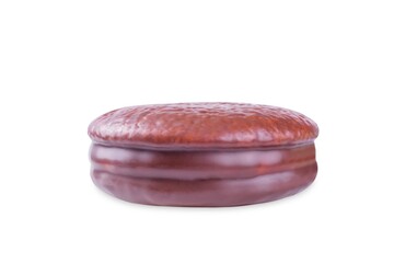 Chocolate sandwich cookie choco pie on a white isolated background