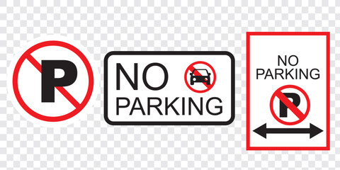 Set of car forbidden signs. No car parking, no parking road warning signs. No cars entry, the red circle sing. Vector illustration. EPS 10