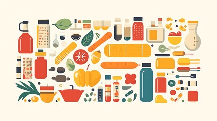 Flat lay food ingredients collage.