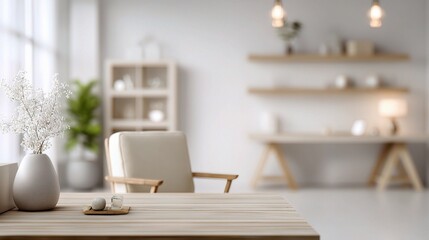 Minimalist Office Space with Soft Focus and Blurred Background