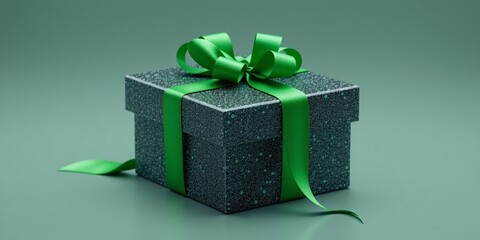 Luxurious Gift Box with Green Silk Ribbon, Holiday Present