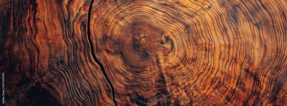 Poster intricate wood grain texture showcasing rich, dark brown and orange hues, with a prominent central k