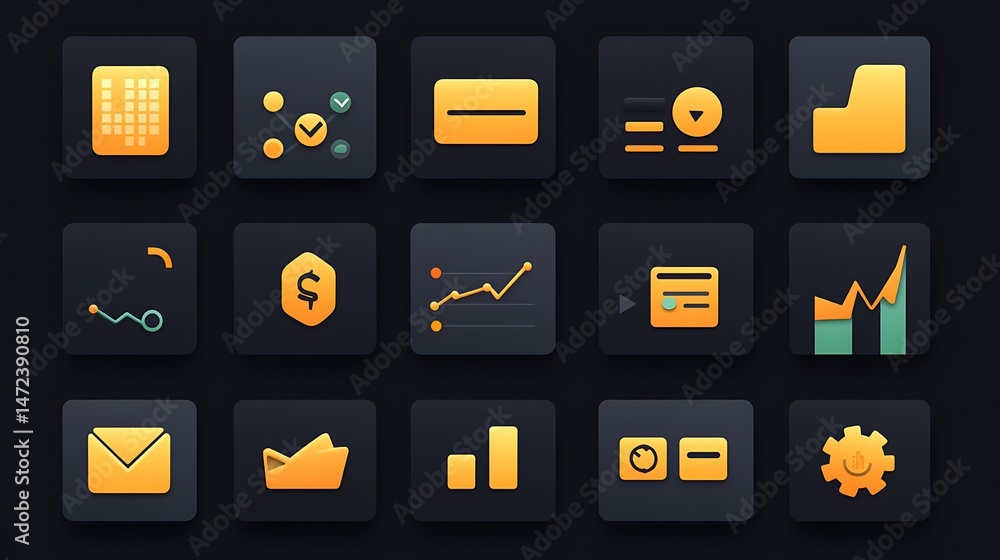 Poster dark ui icons finance with data.