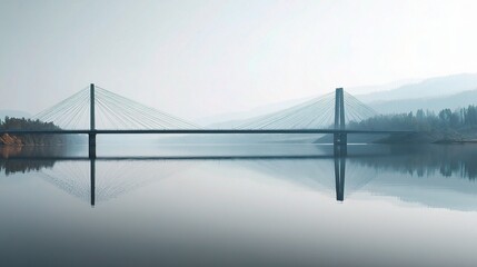 Obraz premium Serene Modern Bridge Reflection in Calm Water with Minimalist Vibe