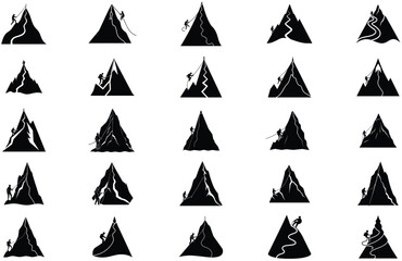 25 of Hill Climbers Silhouette – Vector Illustration of Hikers, Trekkers, and Adventurers Ascending Mountains for Outdoor, Travel, Fitness, and Nature Exploration Design Projects