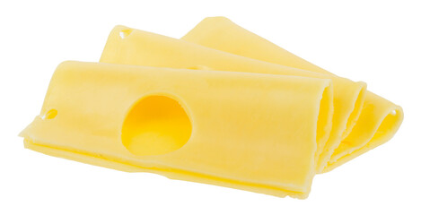 Cheese sliced ​​for burgers isolated on white background.
