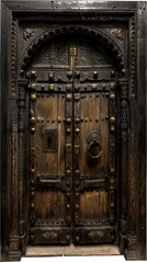 fancy door of a queen's bedroom in a medieval castle, isolated on white background