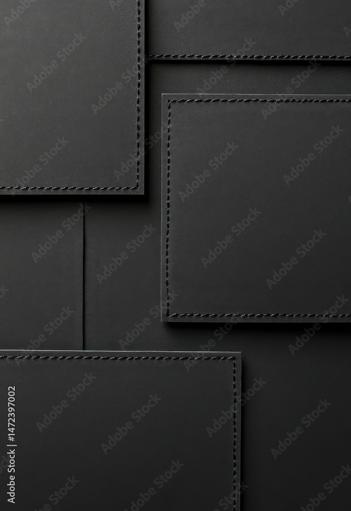 Poster Abstract black textured squares with stitched edges, creating a modern geometric pattern ideal for backgrounds or design elements. : Generative AI