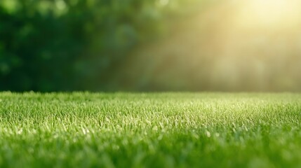 Fototapeta premium Serene Green Grass Meadow, Sunlit Nature Scene