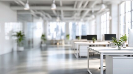 Modern Blurred Office Interior with Clean Lines and White Colors