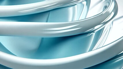 Abstract, glossy light blue and white tubular forms intertwine with smooth, flowing curves and reflective surfaces - Powered by Adobe