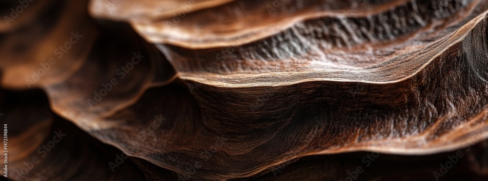 Aufkleber Abstract brown wood texture with undulating, wave-like patterns, showcasing rich, dark tones and a detailed surface grain, ideal for backgrounds or design elements. : Generative AI