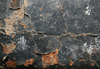 Obraz premium A detailed close up of dark, cracked paint reveals rusty orange undertones and aged texture, ideal for grunge or industrial design projects. : Generative AI