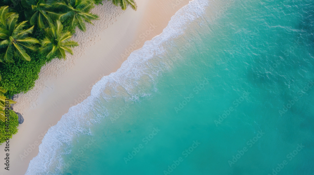 Aufkleber aerial view of a pristine tropical beach with turquoise water lapping gently on white sand, bordered
