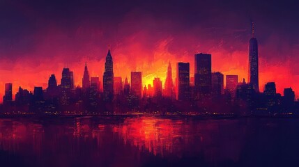 Obraz premium Fiery NYC Skyline at Dusk