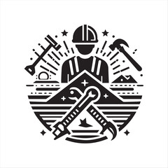 construction logo vector in simple line style editable