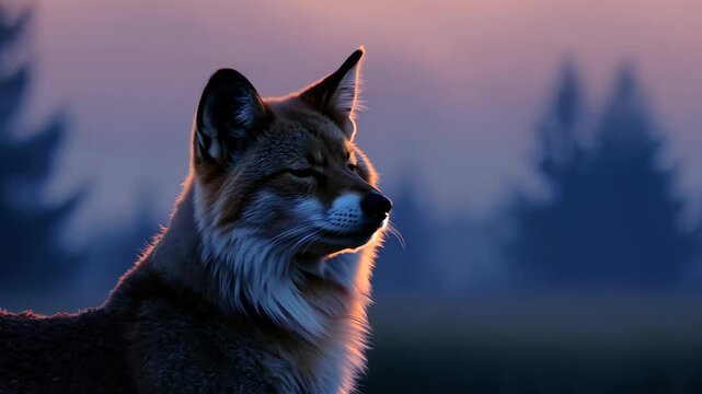 Majestic Silver Fox Gazing at Dusk in a Tranquil Twilight Environment