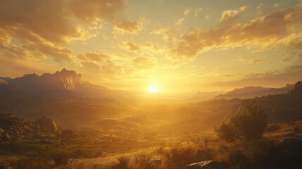 Sunlight Bursting Over Quiet Mountain Range at Sunrise