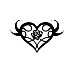 Tribal Rose Heart Silhouette with Flourishes